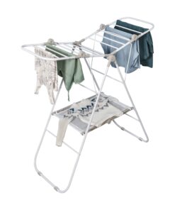 Foldable Narrow Folding Wing Clothes Drying Rack - White