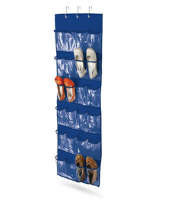 24-Pocket Over-the-Door Hanging Shoe Organizer - Blue