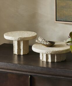 Classic Fluted Paper Mache Pedestal (Set of 2) - Natural