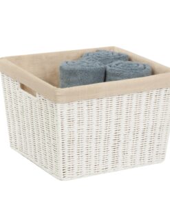 Paper Rope Large Storage Basket with Liner - White