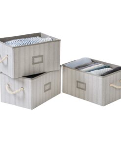 Stripes Folding Large Fabric Storage Bins with Handles (Set of 3) - Gray
