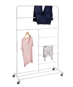 Multi-Section Rolling T-Bar Clothes Drying Rack - White