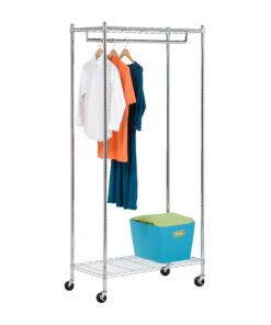 Mobile Heavy-Duty Garment Rack with 2 Shelves