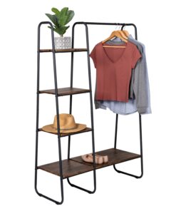 Freestanding Metal Garment Rack with Wood Shelves - Black and Natural