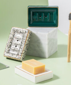 Ceramic Soap Holder Tray with Gold Trim