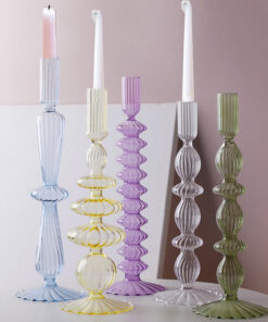 Macaroon Glass Ripple Candle Holders