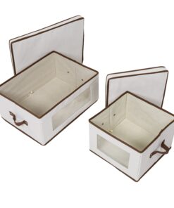 2-Pack Fabric Closet Storage Box with Lid, Clear-View Window and Removable Dividers - Natural