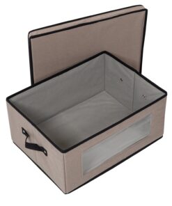 Fabric Closet Storage Box with Lid, Clear-View Window and Removable Dividers - Gray