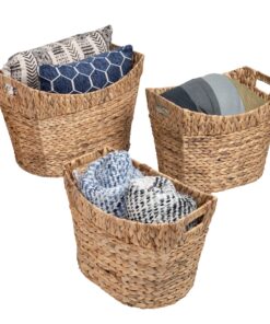 Natural Decorative Water Hyacinth Large Nesting Baskets (Set of 3)