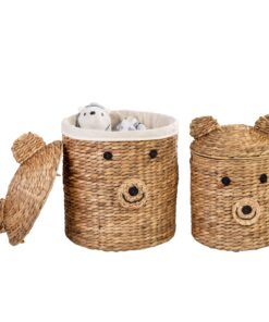 Natural Decorative Water Hyacinth Bear-Shaped Baskets (Set of 2)