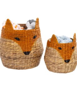 Fox-Shaped Storage Baskets (Set of 2) - Natural and Orange - 256