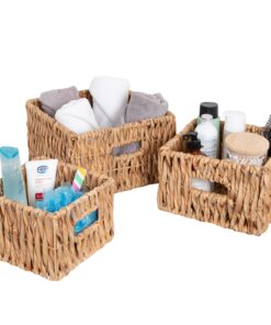 Natural Decorative Wicker Square Nested Baskets with Handles (Set of 3)