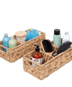 Natural Decorative Wicker Multi-Purpose Baskets with Dividers (Set of 2)