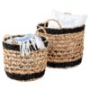 Natural and Black Decorative Round Decorative Wicker Baskets with Handles (Set of 2)