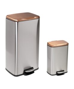 30L and 5L Stainless Steel Step Waste Bins (Set of 2) - Rose Gold