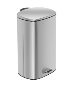 40L Stainless Steel Rectangular Step Waste Bin with Lid - Silver