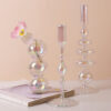 Clear Rainbow Iridescent Blown Glass Candle Holder
