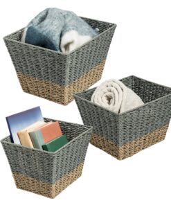 Gray and Natural Decorative Seagrass Square Nesting Baskets (Set of 3)