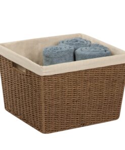 Paper Rope Large Storage Basket with Liner - Brown
