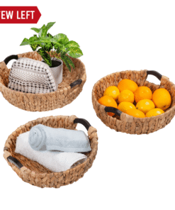 Natural Decorative Water Hyacinth Nesting Baskets with Wood Handles (Set of 3)