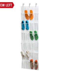 24-Pocket Over-the-Door Hanging Shoe Organizer - Clear and White