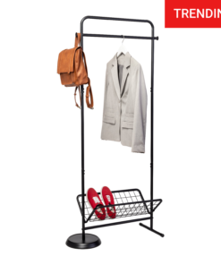Swivel Entryway Coat Rack with Shoe Storage - Black